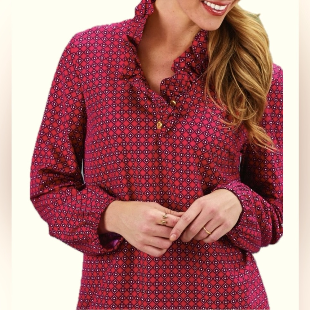 🛍️Mud Pie Small Red Ruffled Buttoned Blouse